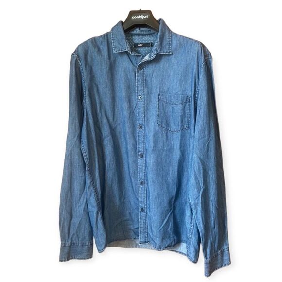 Celio SZ L blue denim button down shirt - Picture 1 of 4